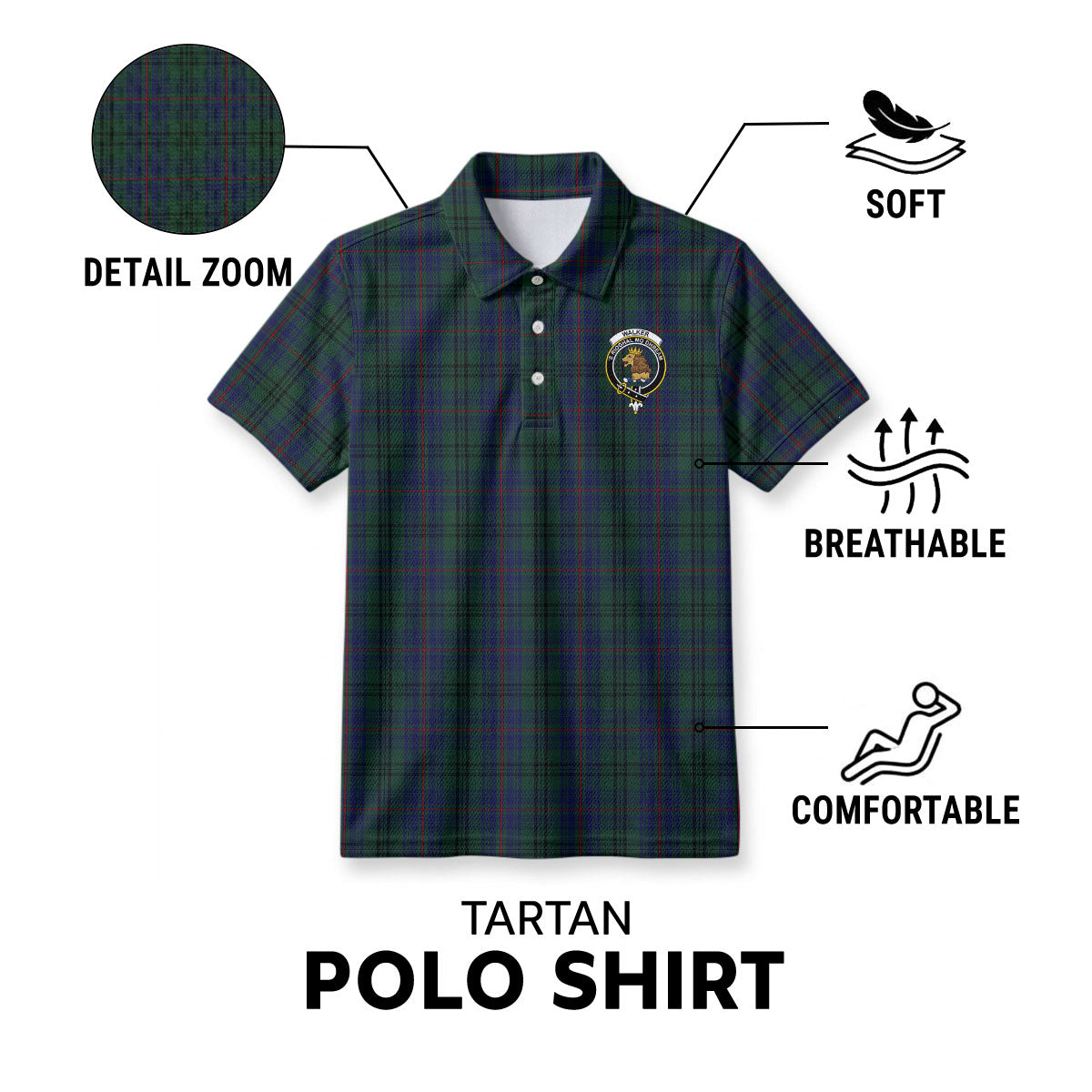 Walker Hunting Tartan Crest Birdseye Mesh Polo Shirt