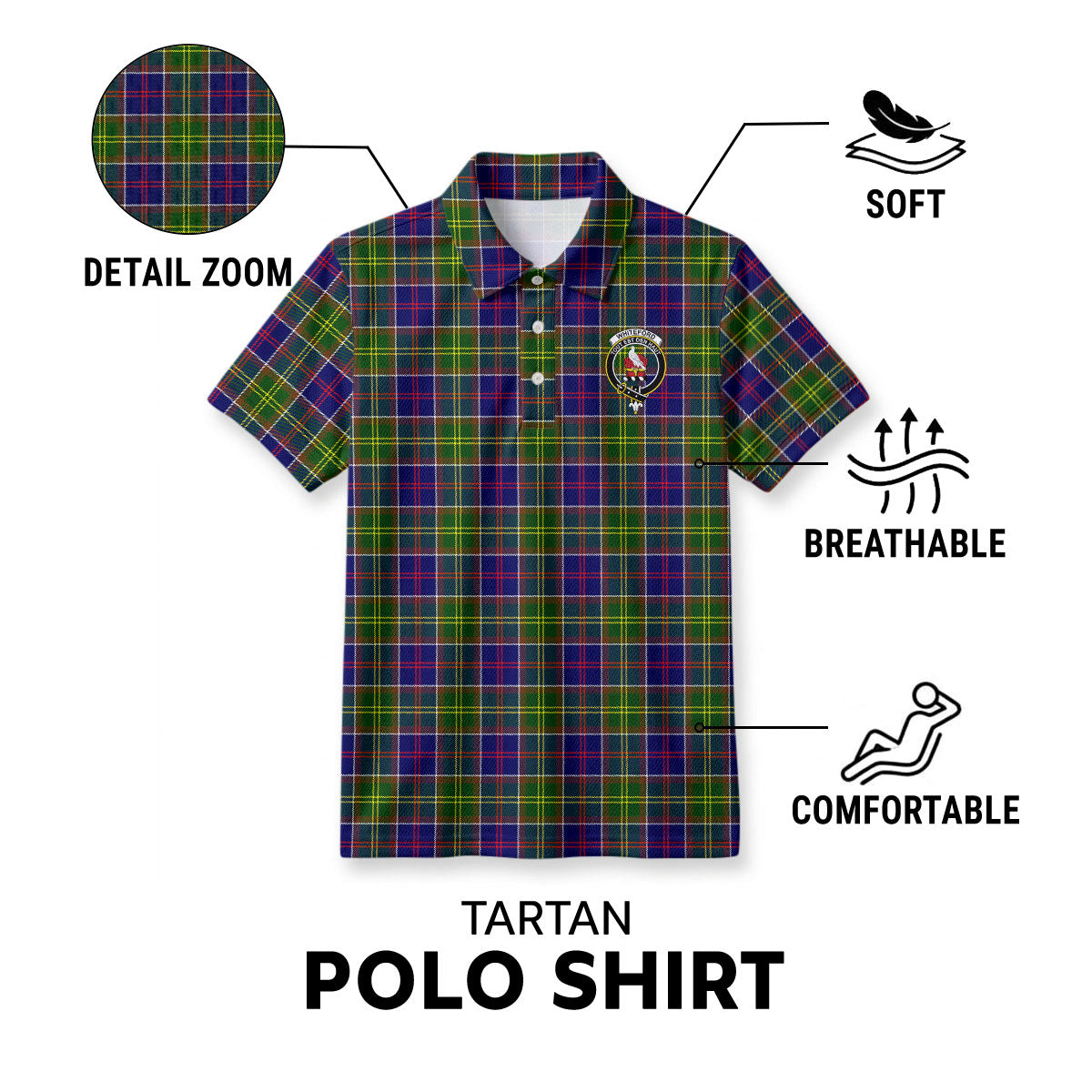 Whiteford Tartan Crest Birdseye Mesh Polo Shirt