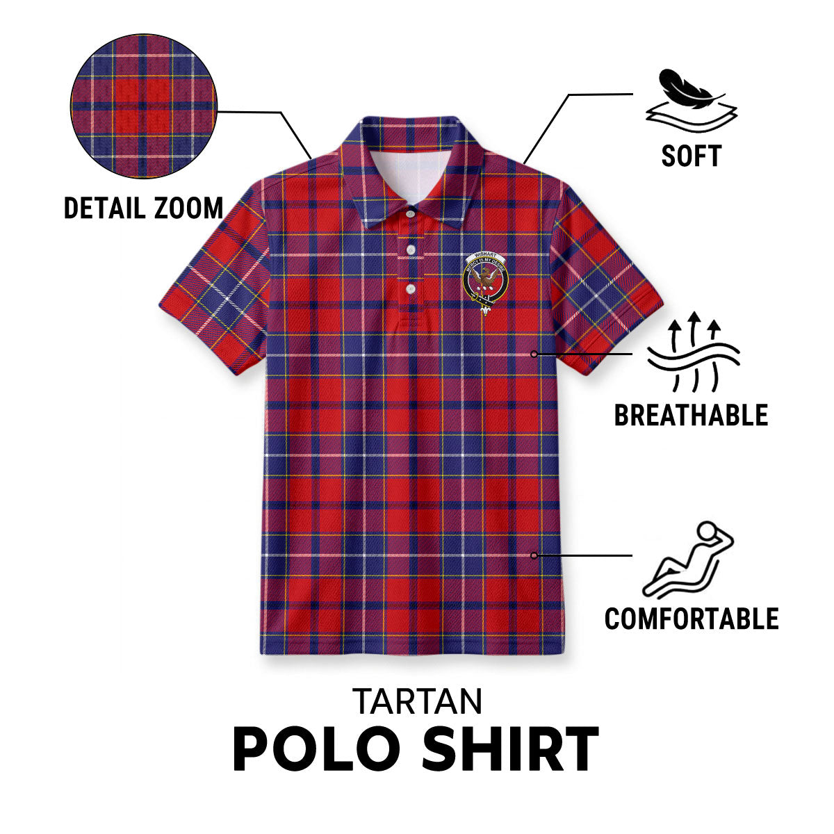 Wishart Dress Tartan Crest Birdseye Mesh Polo Shirt