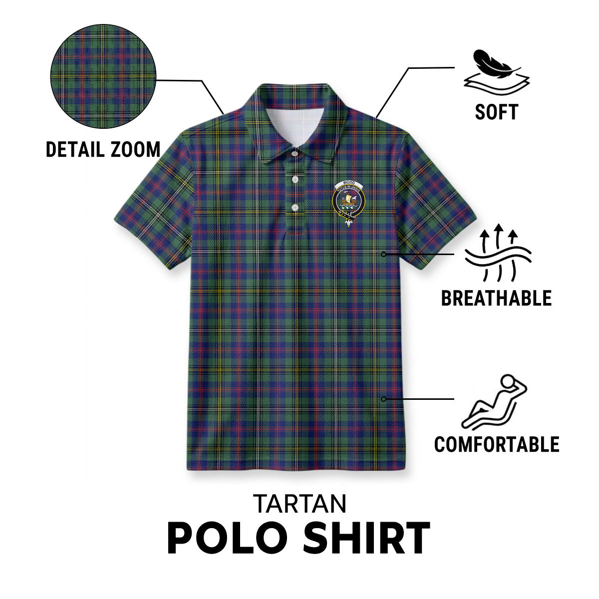 Wood Tartan Crest Birdseye Mesh Polo Shirt