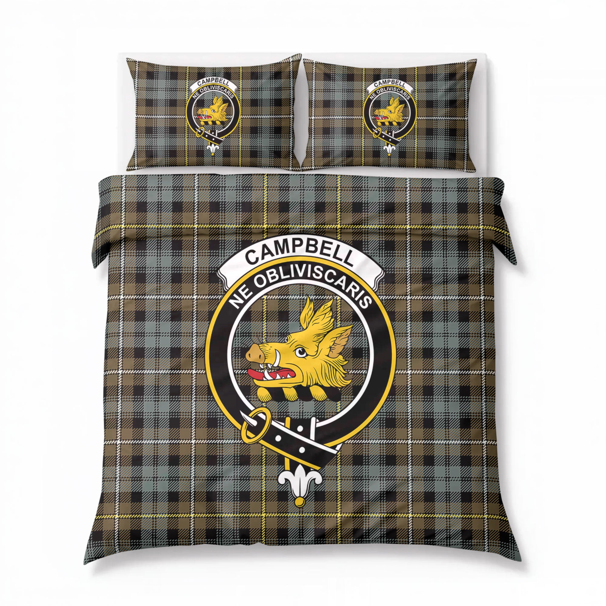 Campbell Argyll Weathered Tartan Crest Bedding Set