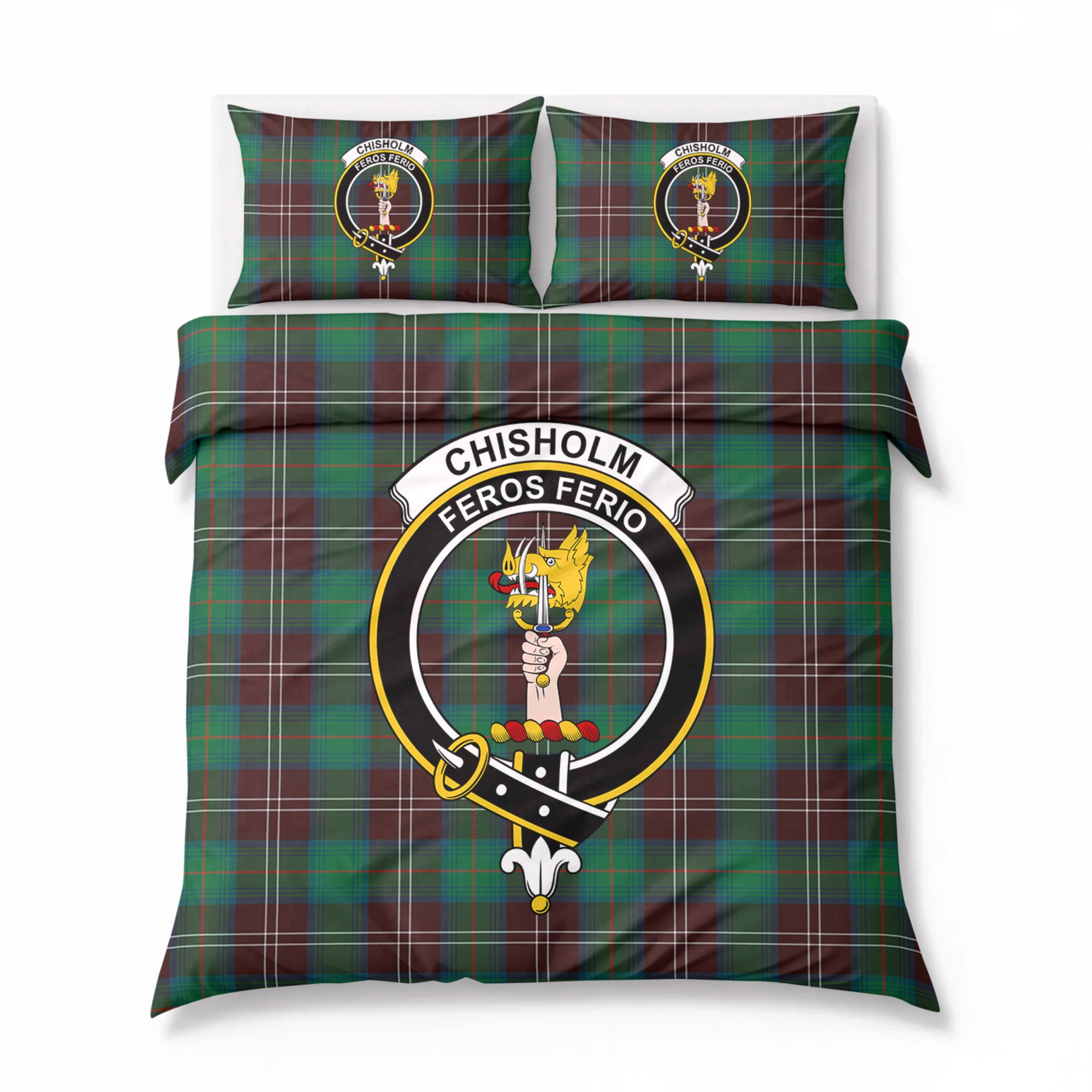 Chisholm Hunting Ancient Tartan Crest Bedding Set