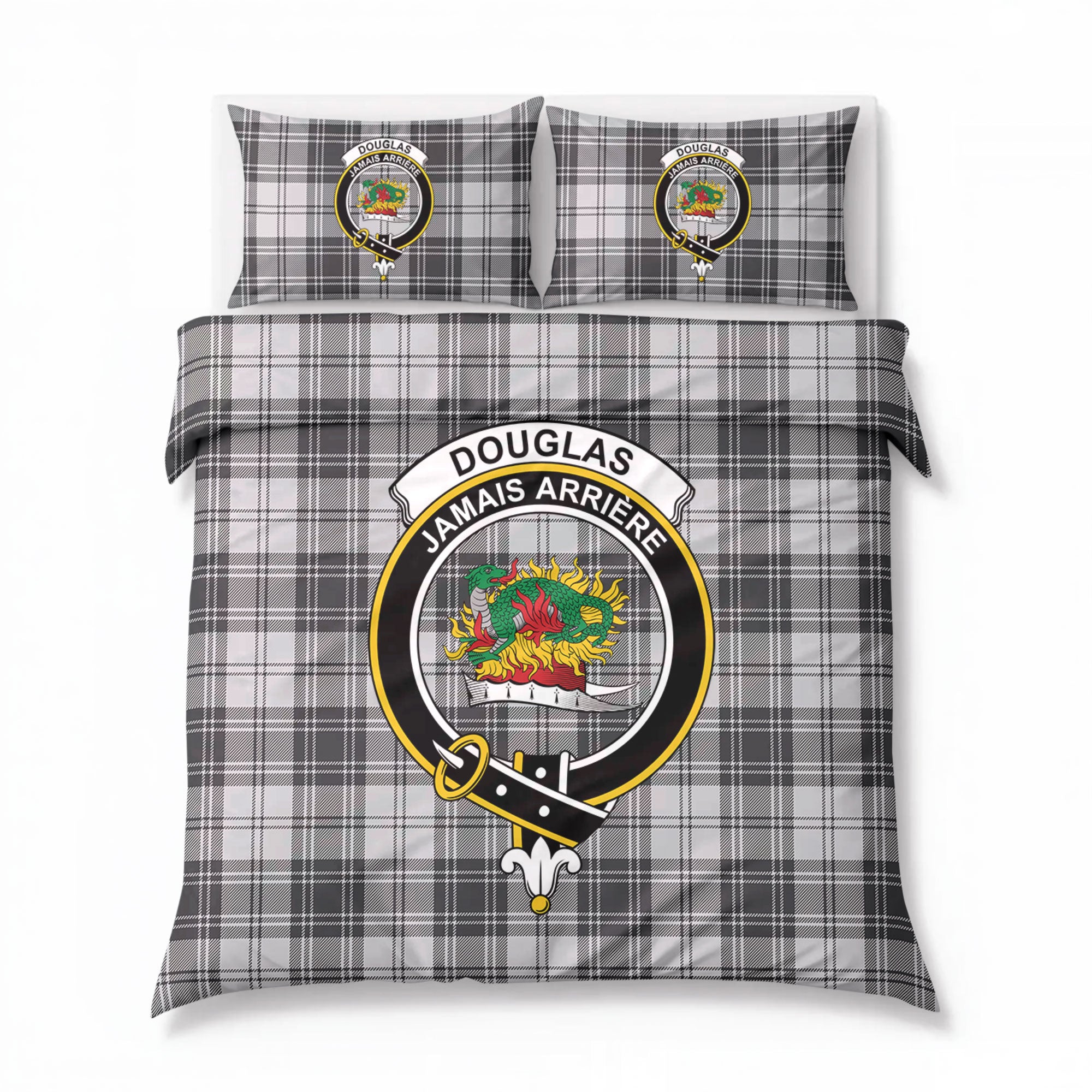 Douglas Grey Modern Tartan Crest Bedding Set