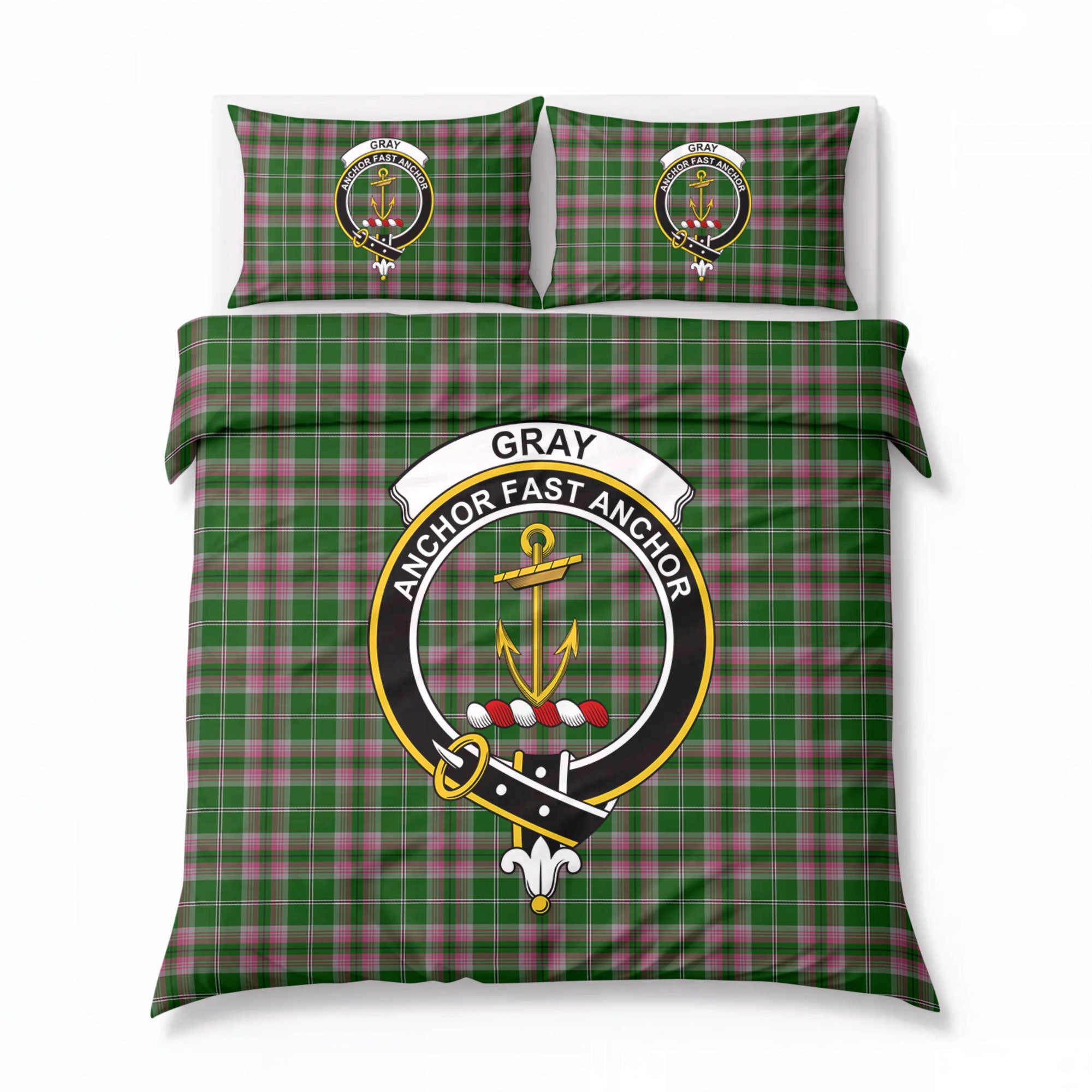 Gray Hunting Tartan Crest Bedding Set