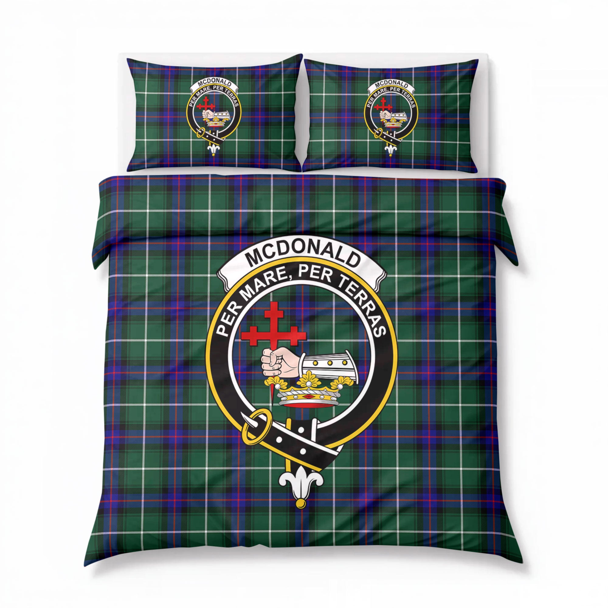 McDonald of the Isles Hunting Modern Tartan Crest Bedding Set
