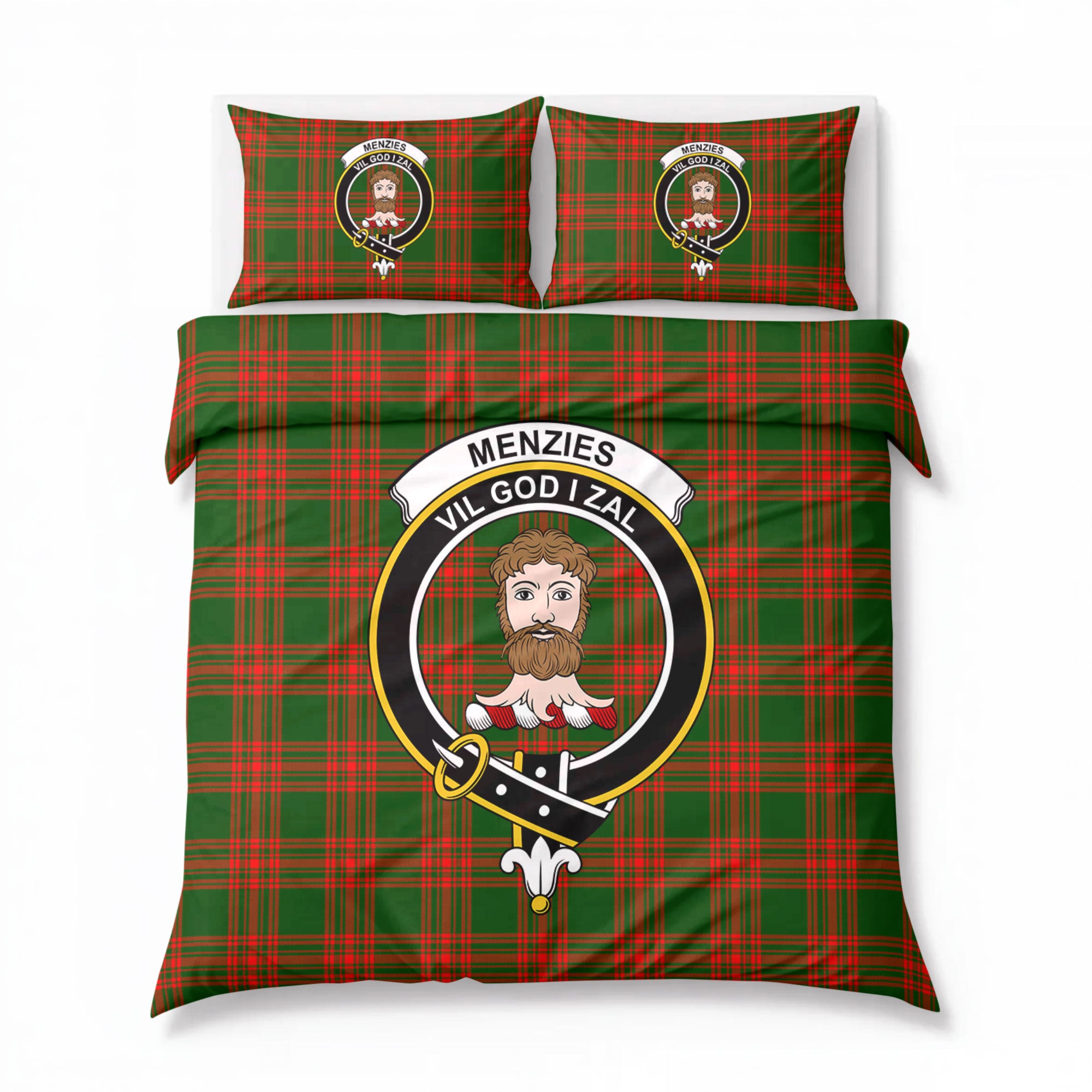 Menzies Green Modern Tartan Crest Bedding Set