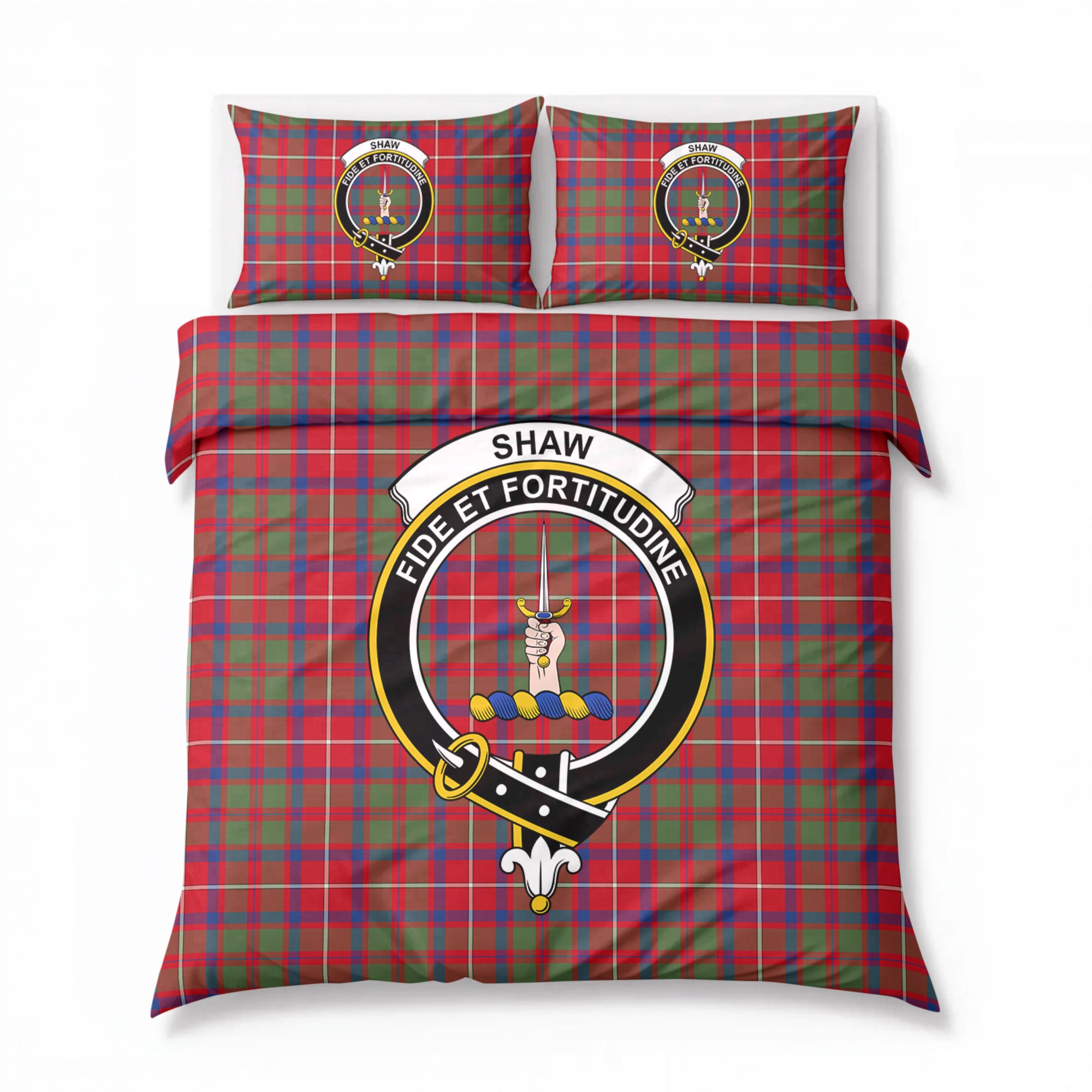 Shaw Red Modern Tartan Crest Bedding Set