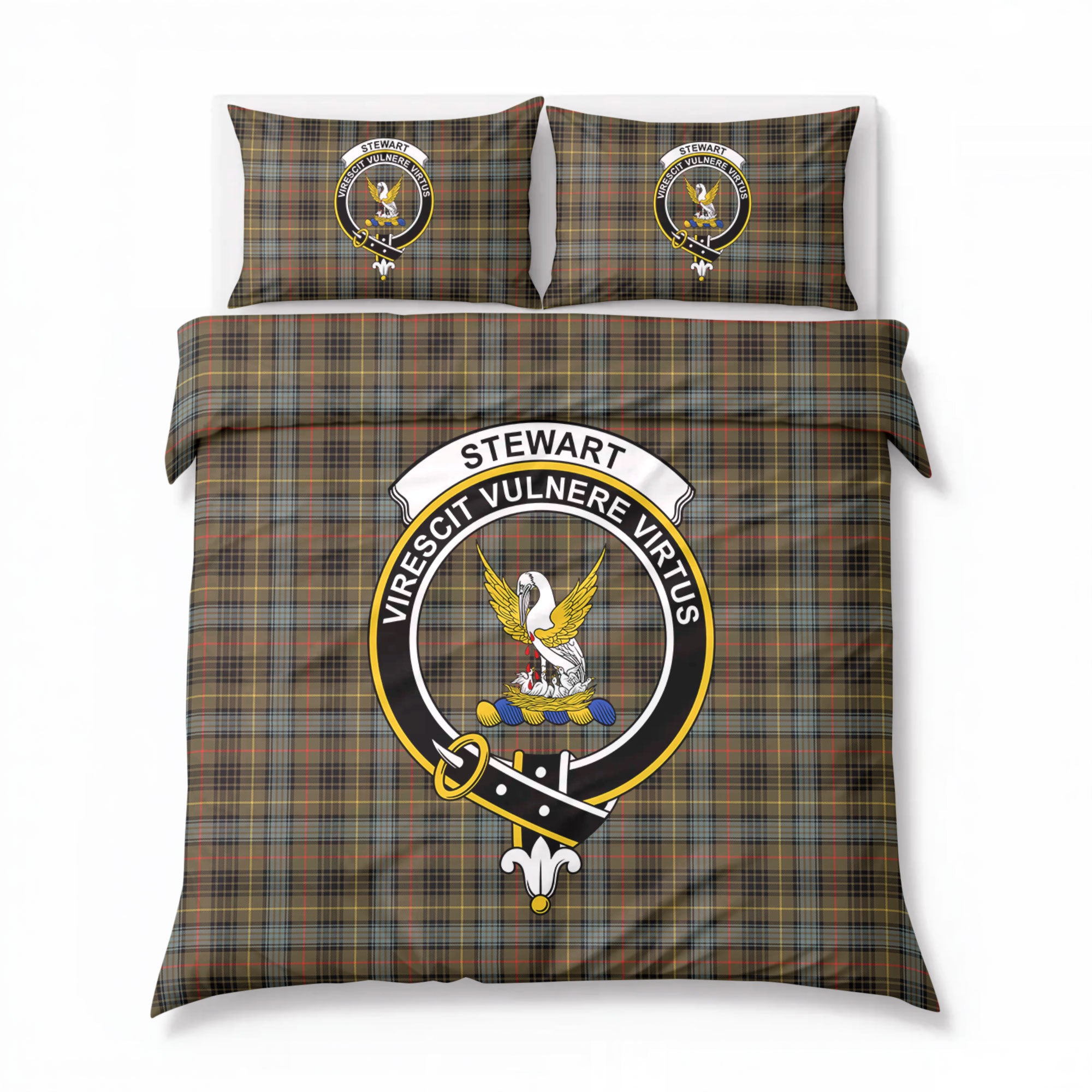 Stewart Hunting Weathered Tartan Crest Bedding Set