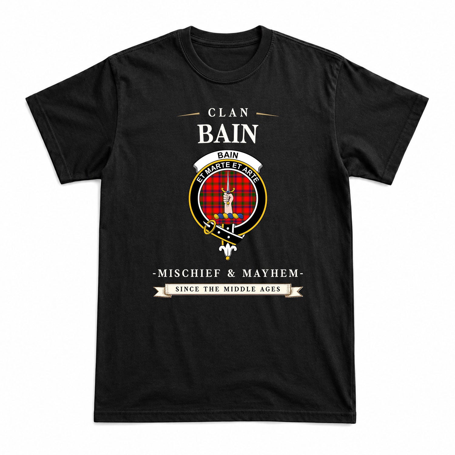 Bain Tartan Crest Mischief and Mayhem T-shirt