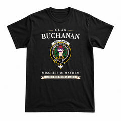 Buchanan Hunting Tartan Crest Mischief and Mayhem T-shirt
