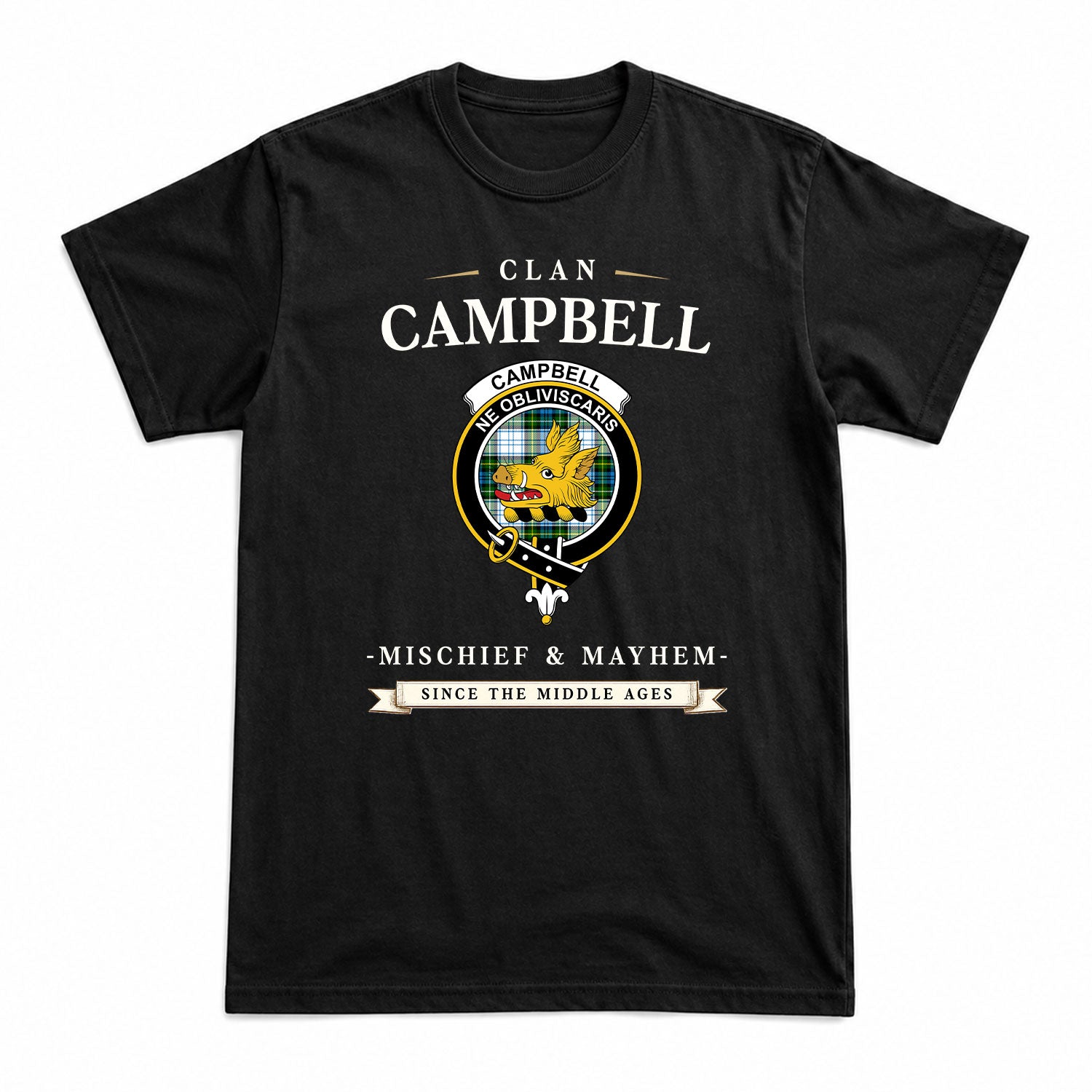 Campbell Dress Tartan Crest Mischief and Mayhem T-shirt