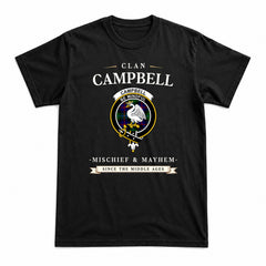 Campbell of Cawdor Modern Tartan Crest Mischief and Mayhem T-shirt