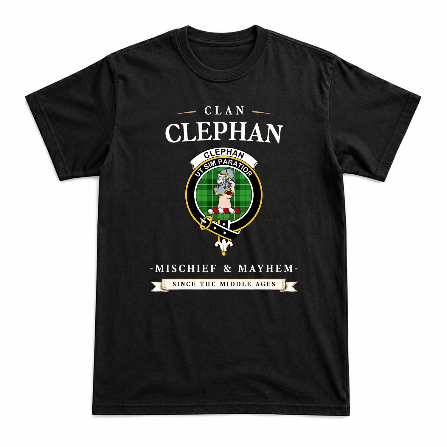 Clephan (or Clephane) Tartan Crest Mischief and Mayhem T-shirt
