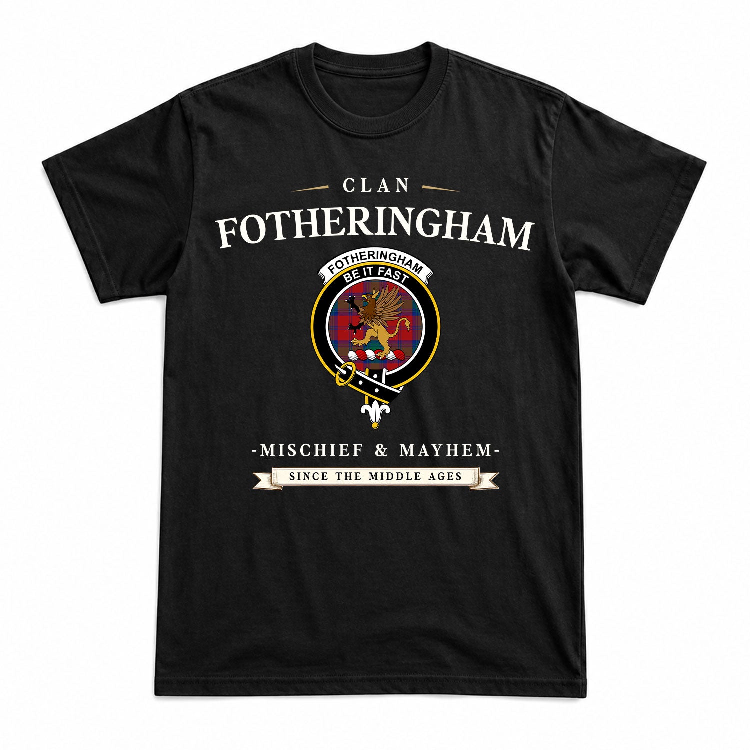 Fotheringham Tartan Crest Mischief and Mayhem T-shirt