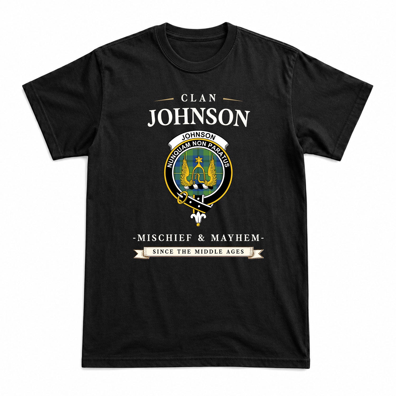 Johnson Ancient Tartan Crest Mischief and Mayhem T-shirt
