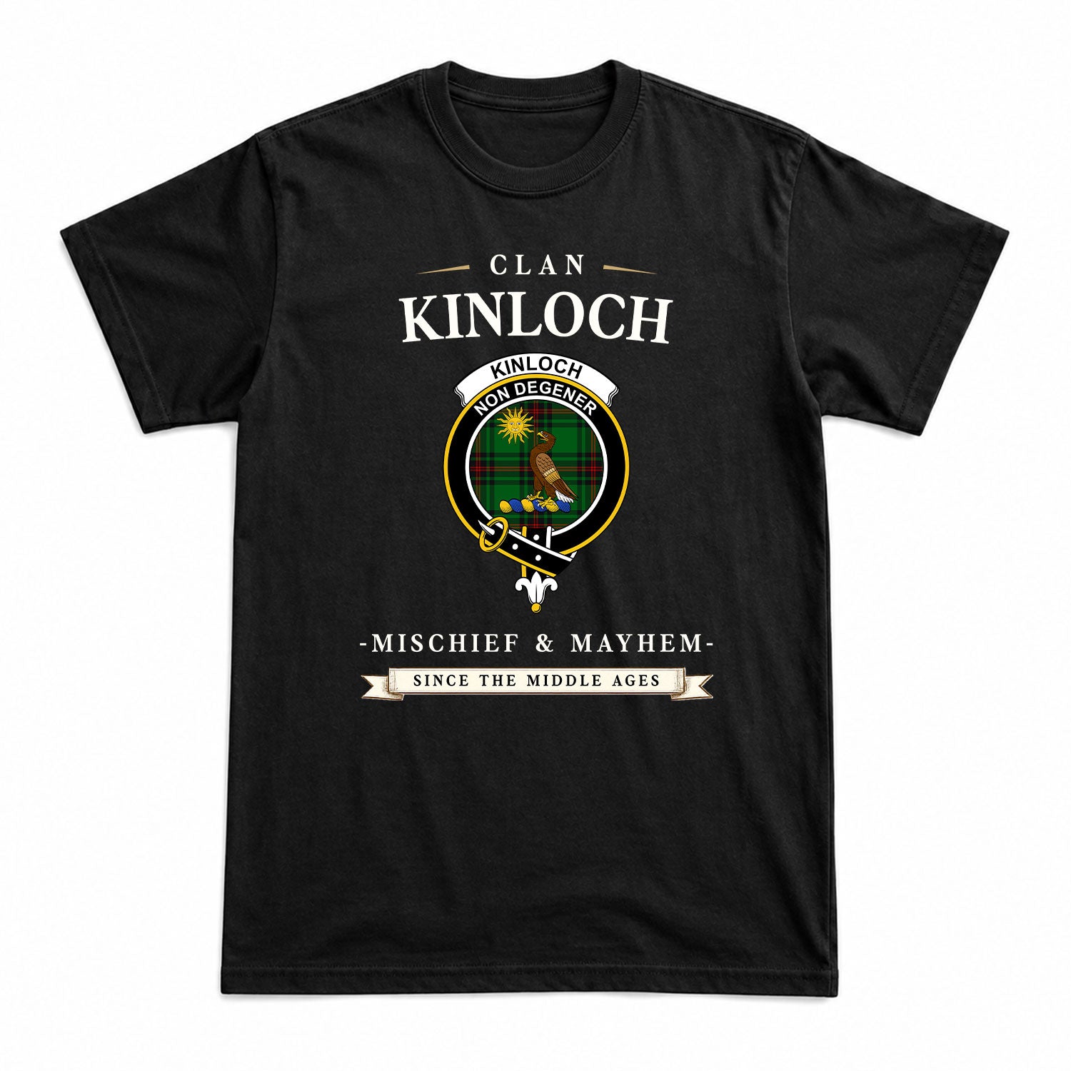 Kinloch Tartan Crest Mischief and Mayhem T-shirt