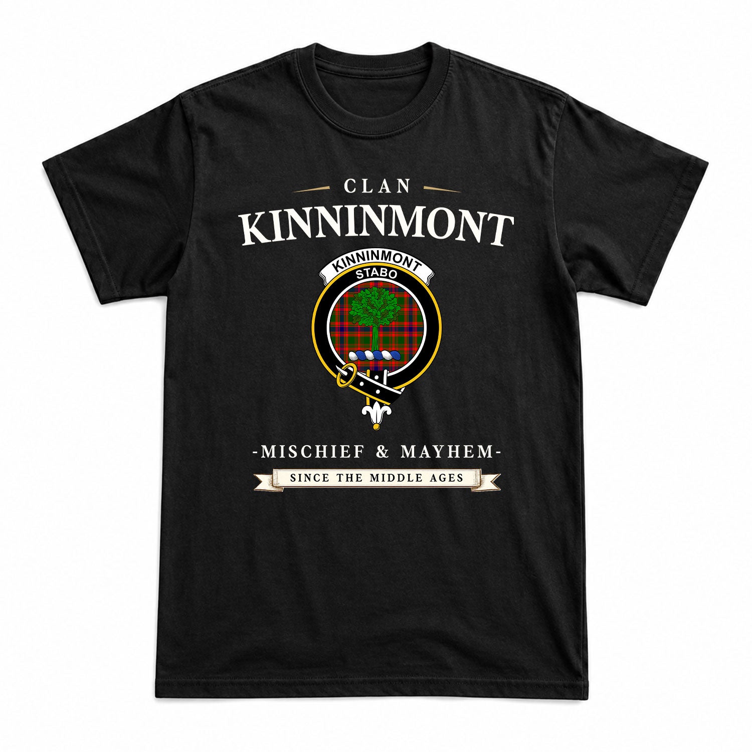 Kinninmont Tartan Crest Mischief and Mayhem T-shirt