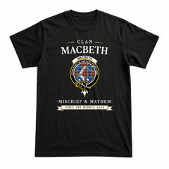 MacBeth Modern Tartan Crest Mischief and Mayhem T-shirt
