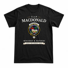 MacDonald of the Isles Hunting Modern Tartan Crest Mischief and Mayhem T-shirt