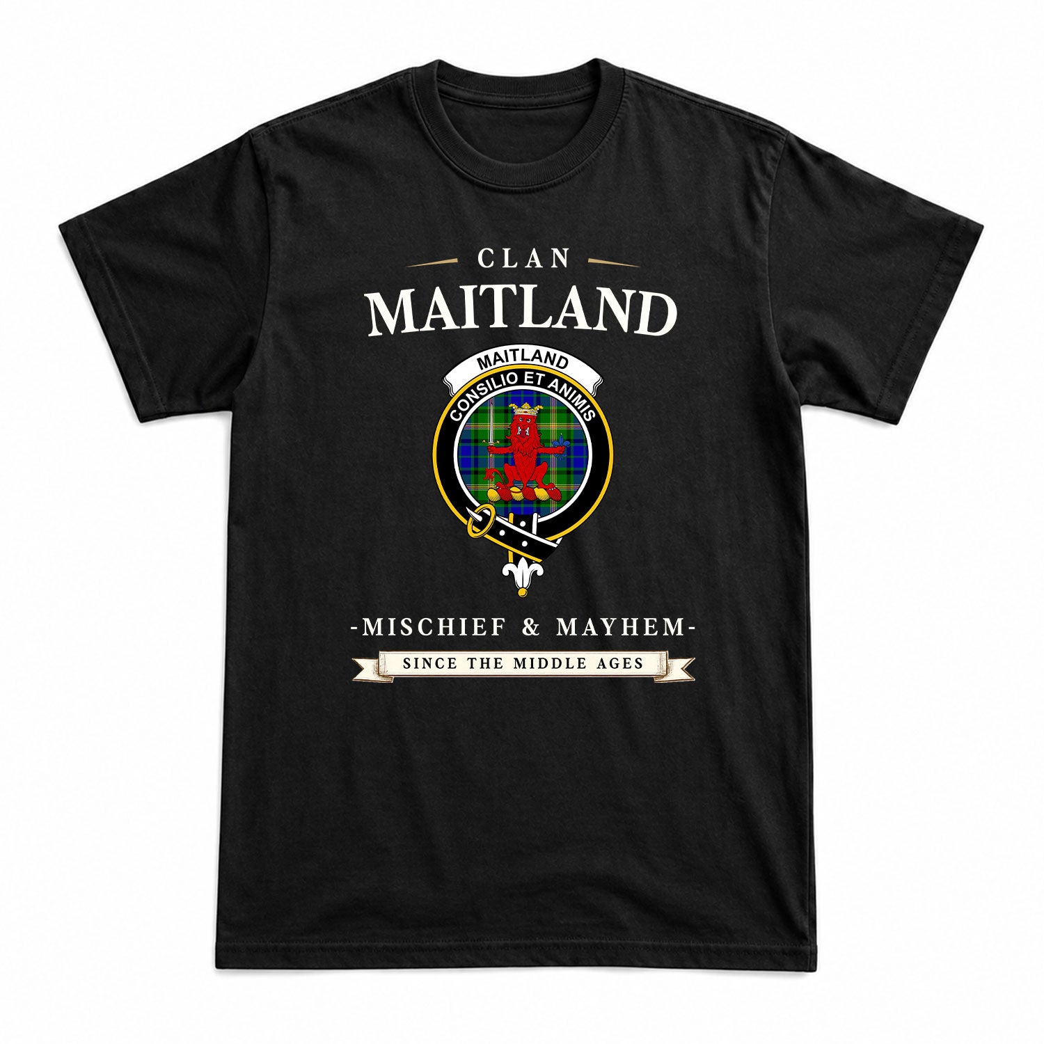 Maitland Tartan Crest Mischief and Mayhem T-shirt