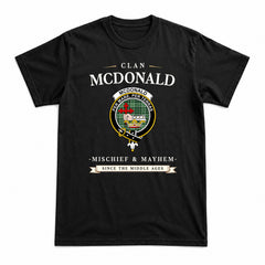 McDonald Lord of the Isles Hunting Tartan Crest Mischief and Mayhem T-shirt