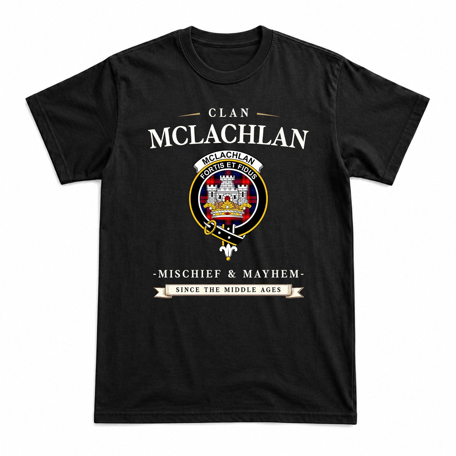 McLachlan Modern Tartan Crest Mischief and Mayhem T-shirt