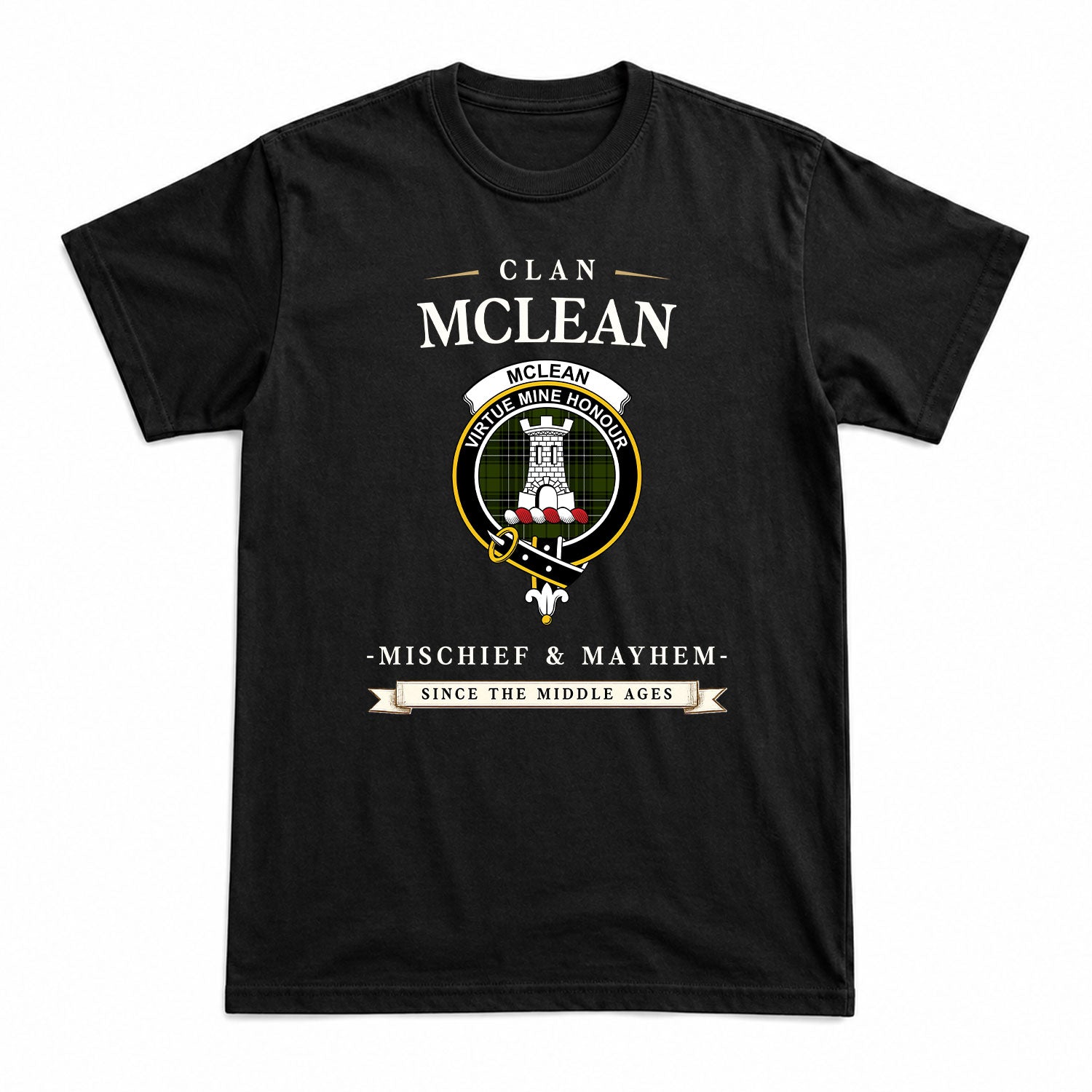McLean Hunting Tartan Crest Mischief and Mayhem T-shirt