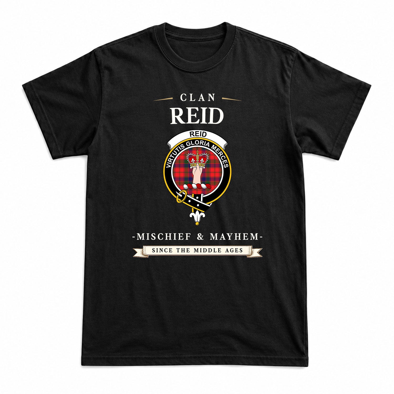 Reid Modern Tartan Crest Mischief and Mayhem T-shirt