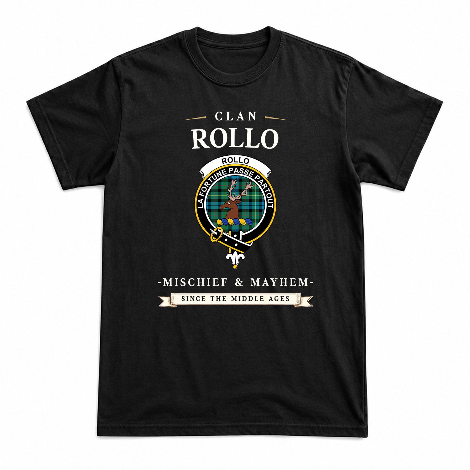 Rollo Ancient Tartan Crest Mischief and Mayhem T-shirt