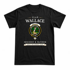 Wallace Hunting Modern Tartan Crest Mischief and Mayhem T-shirt