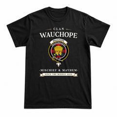 Wauchope (or Waugh) Tartan Crest Mischief and Mayhem T-shirt