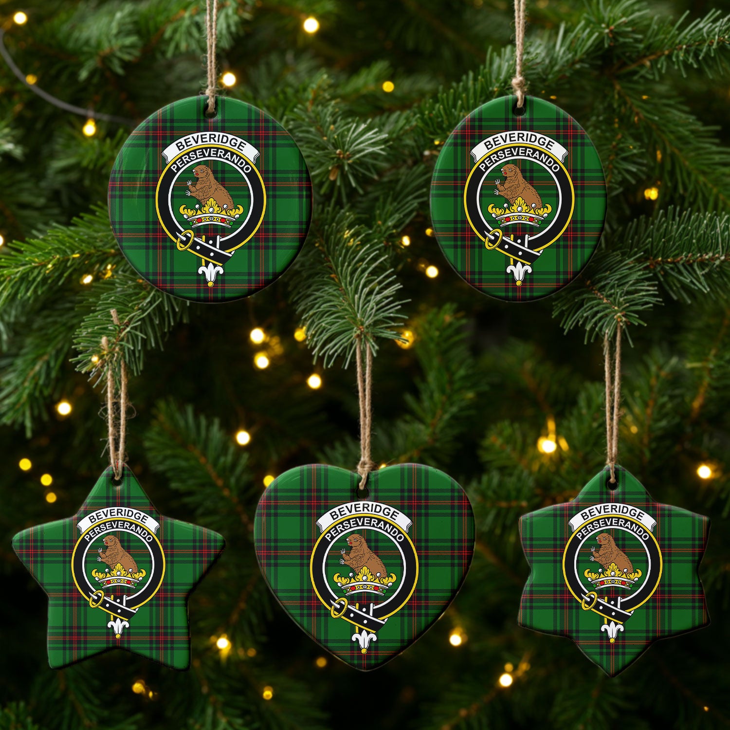 Beveridge Tartan Crest Christmas Ceramic Ornament