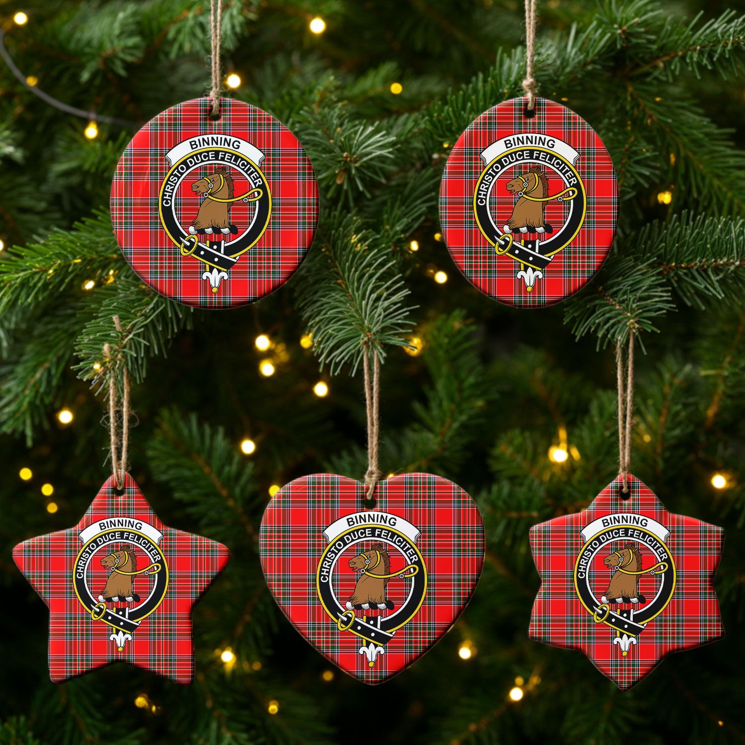 Binning (of Wallifoord) Tartan Crest Christmas Ceramic Ornament