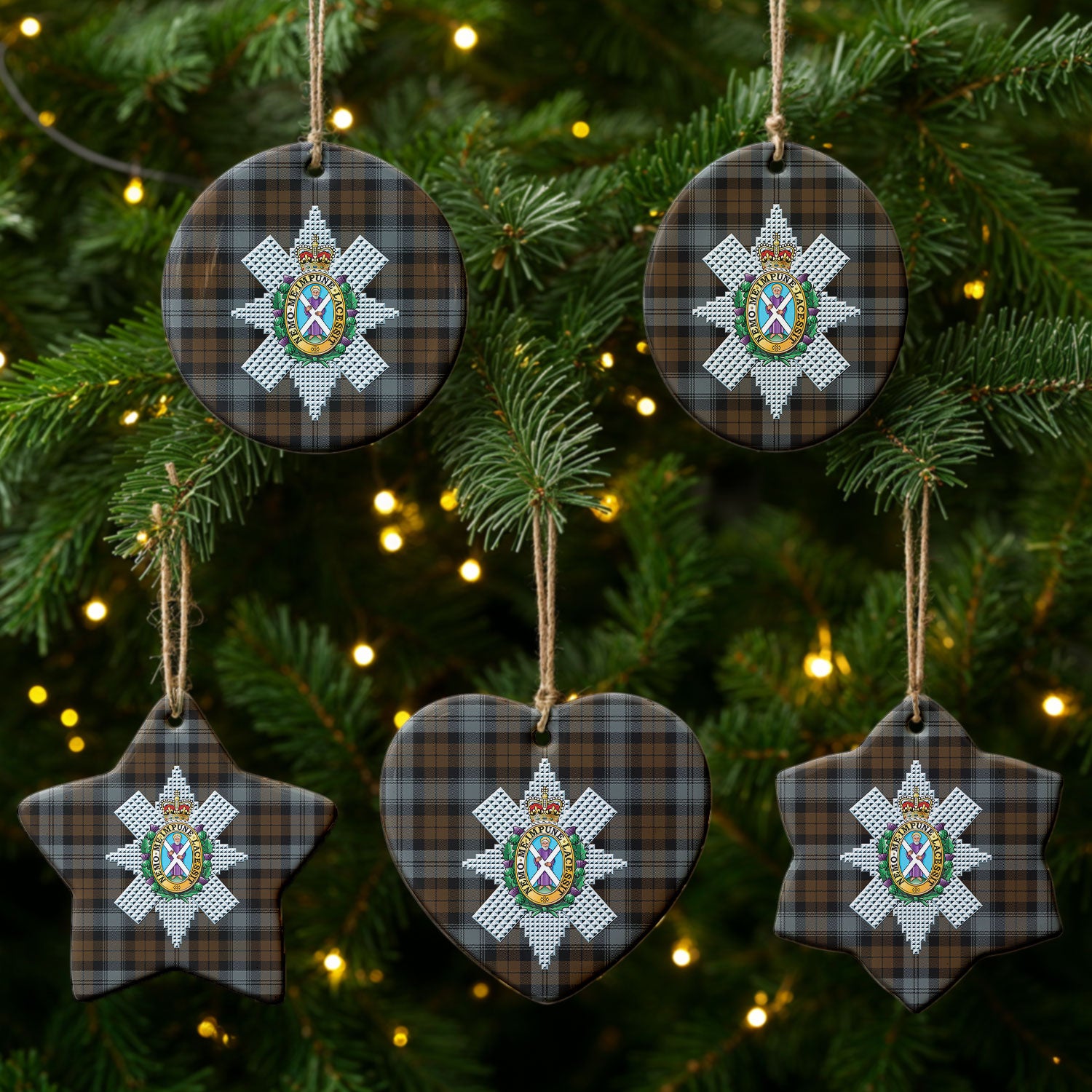 Black Watch Weathered Tartan Crest Christmas Ceramic Ornament