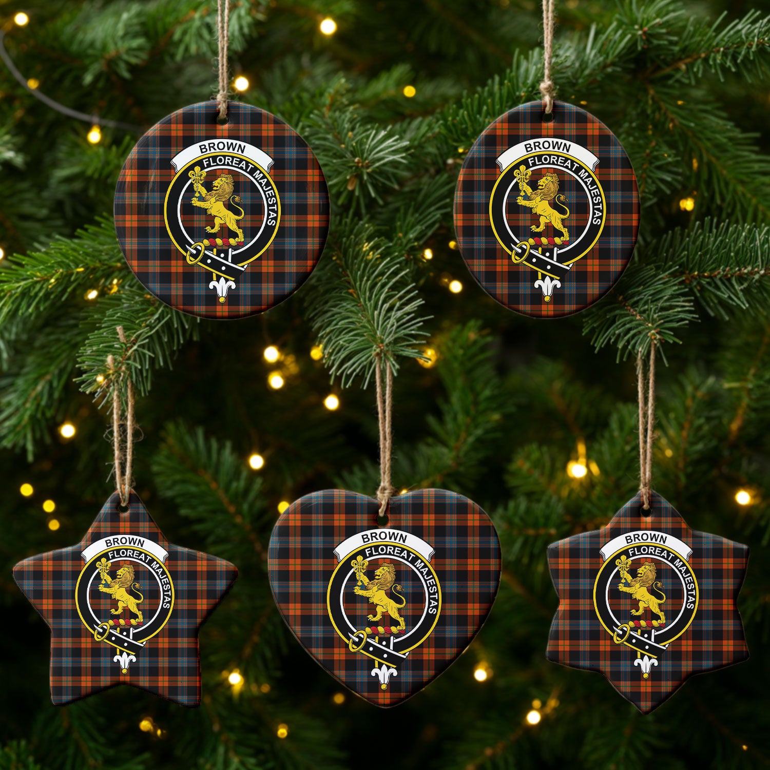 Brown Ancient Tartan Crest Christmas Ceramic Ornament