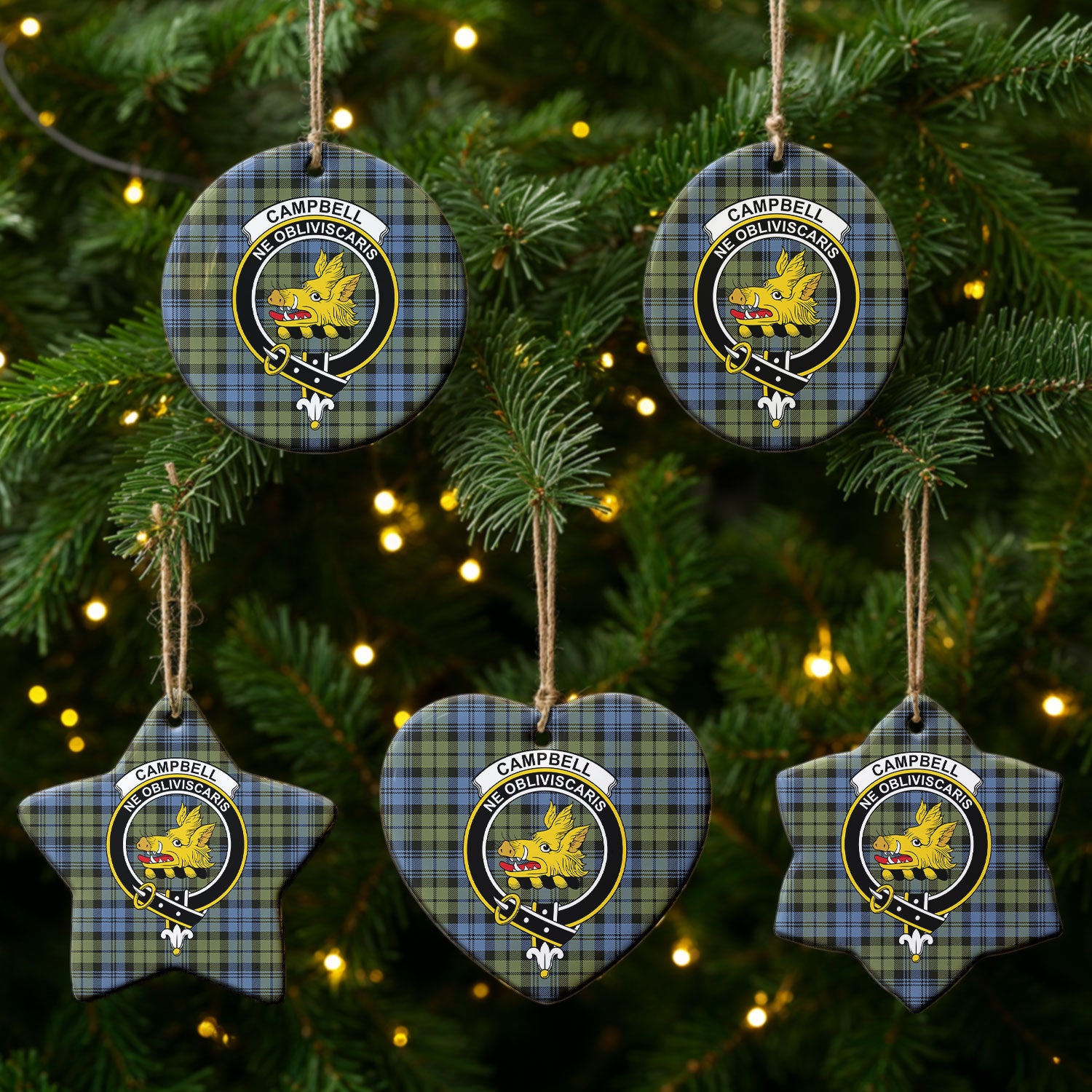 Campbell Faded Tartan Crest Christmas Ceramic Ornament