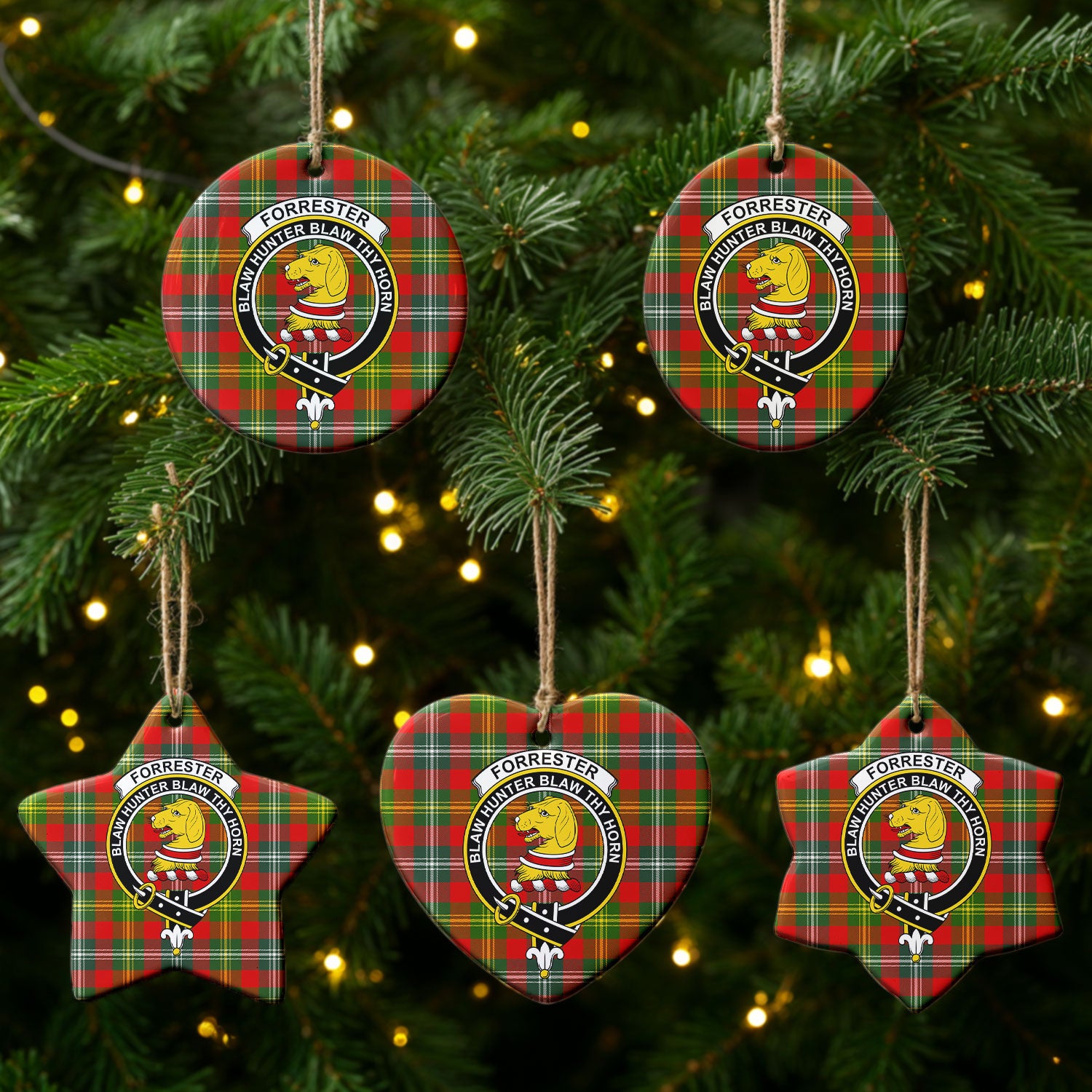 Forrester Tartan Crest Christmas Ceramic Ornament