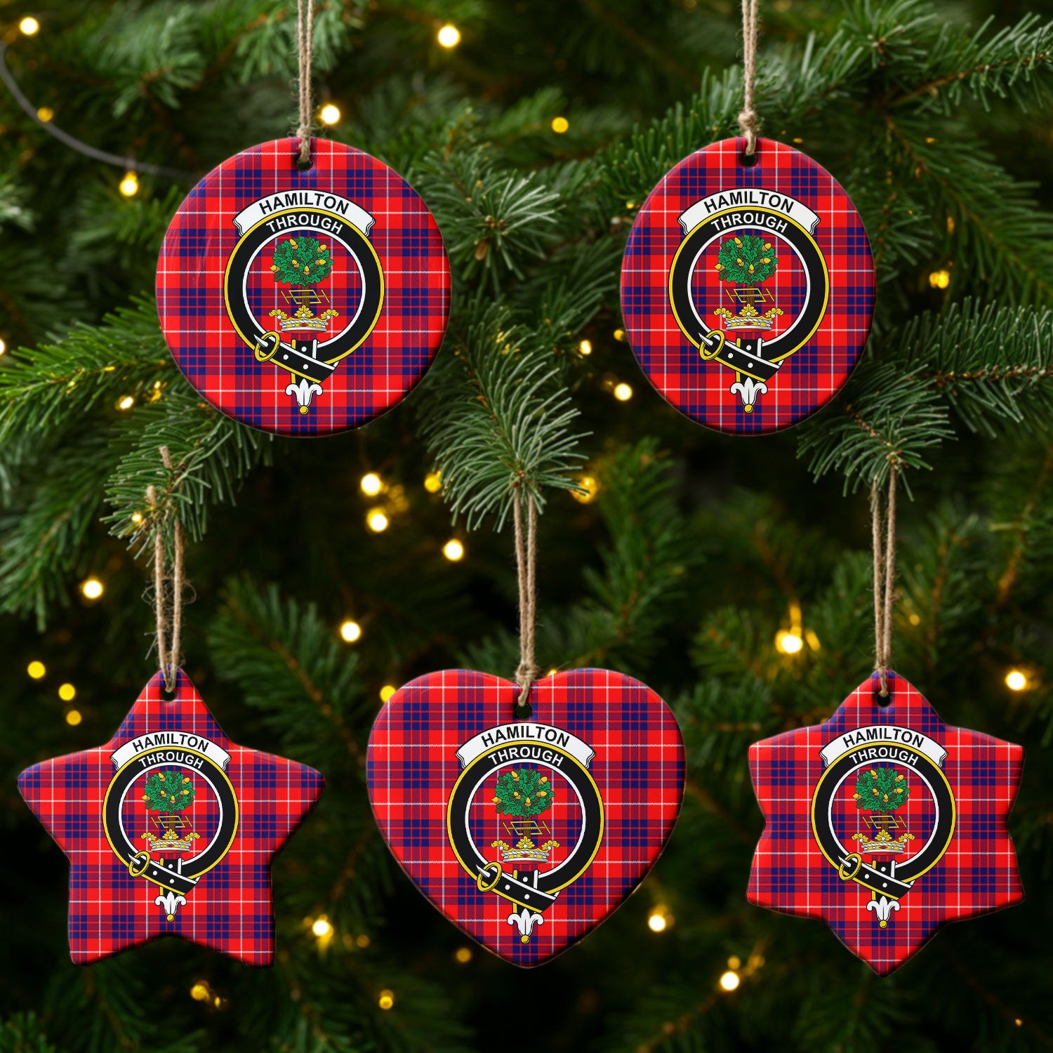 Hamilton Modern Tartan Crest Christmas Ceramic Ornament
