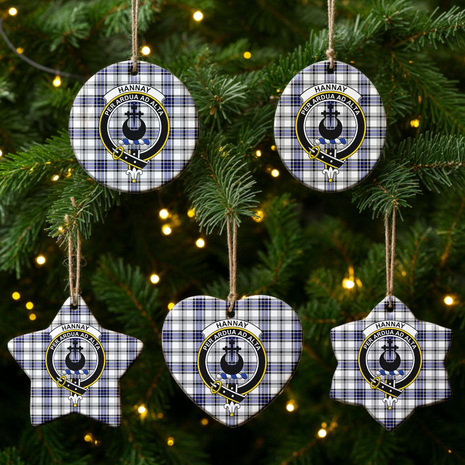 Hannay Modern Tartan Crest Christmas Ceramic Ornament