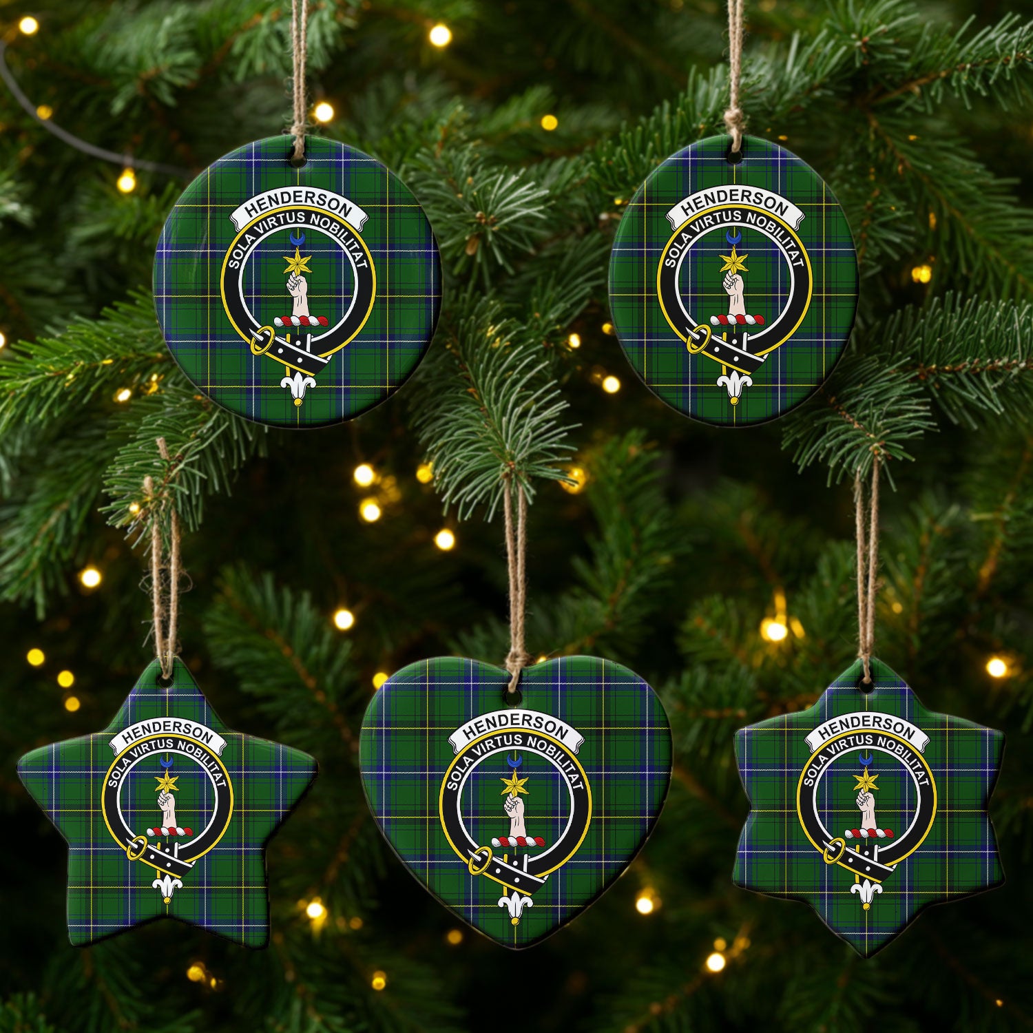 Henderson Modern Tartan Crest Christmas Ceramic Ornament
