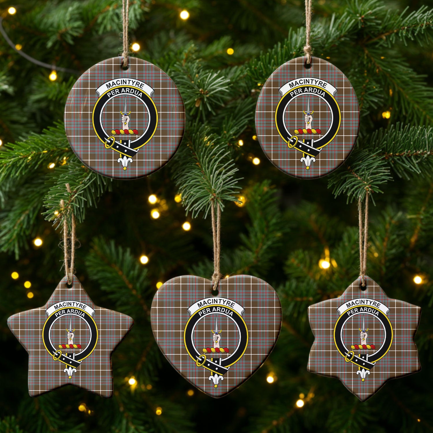 MacIntyre Hunting Weathered Tartan Crest Christmas Ceramic Ornament