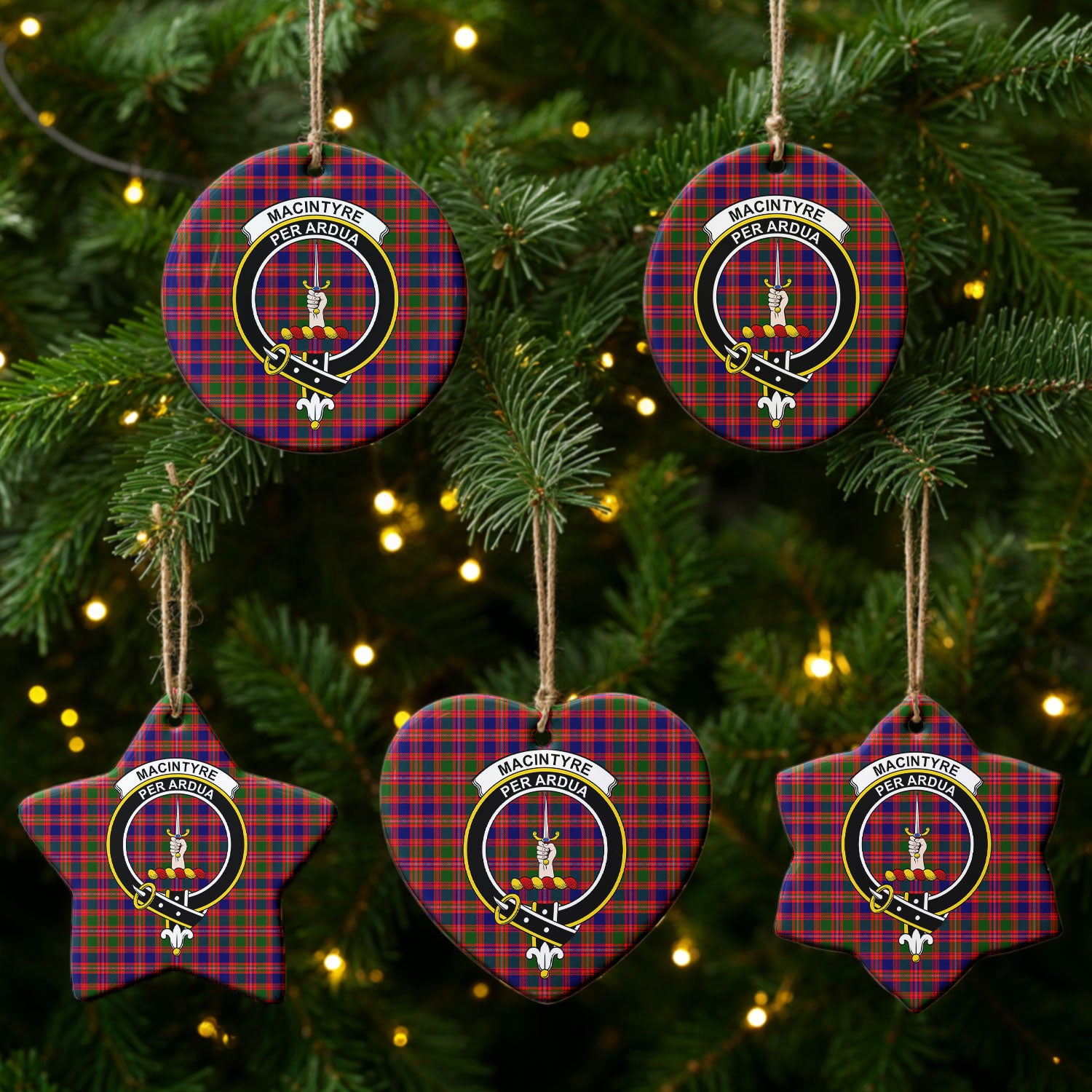 MacIntyre Modern Tartan Crest Christmas Ceramic Ornament