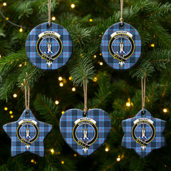 MacKay Blue Tartan Crest Christmas Ceramic Ornament