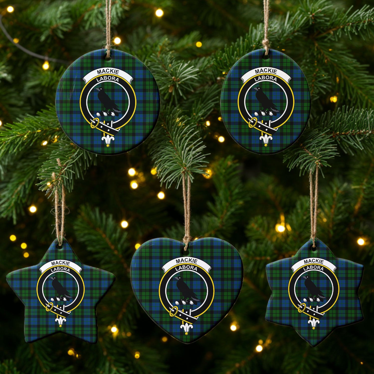 MacKie Tartan Crest Christmas Ceramic Ornament