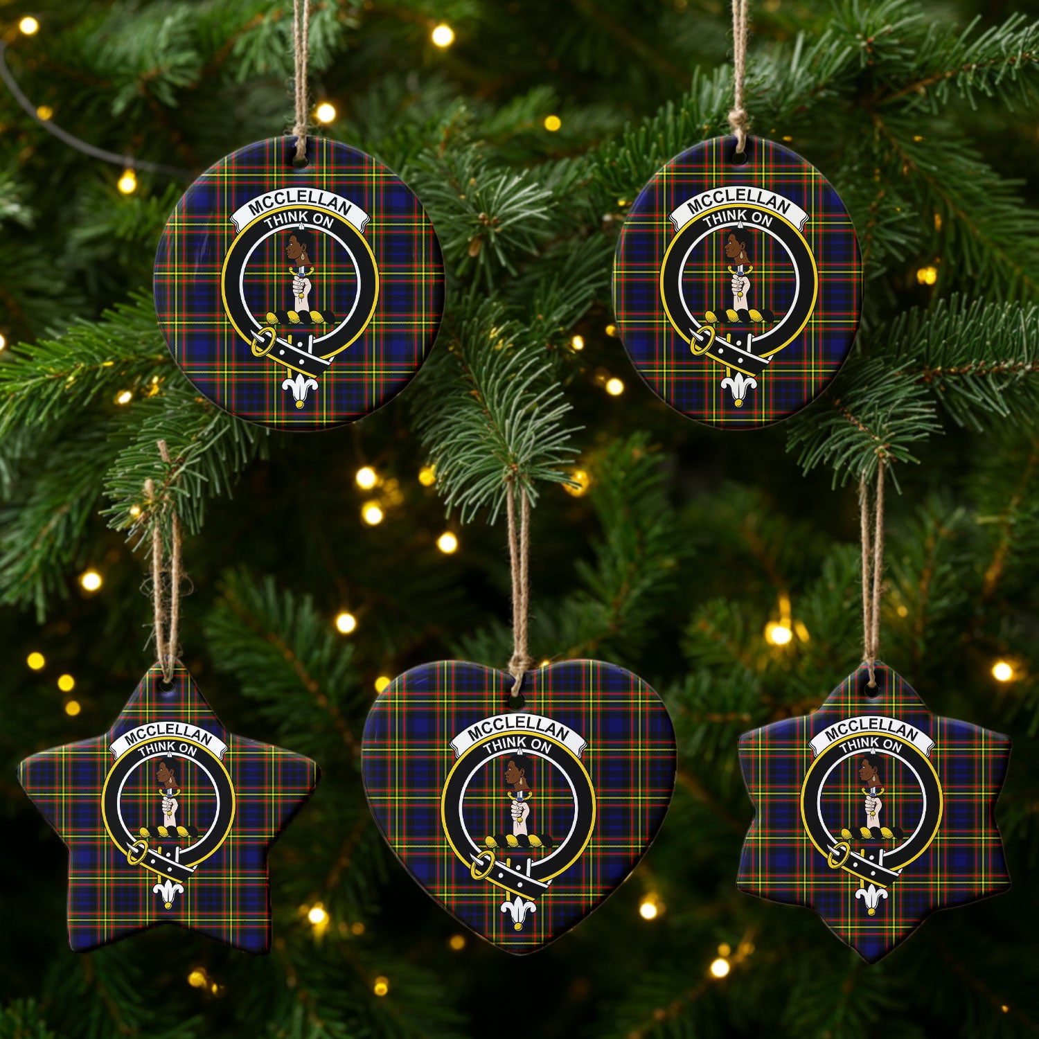 McClellan Modern Tartan Crest Christmas Ceramic Ornament