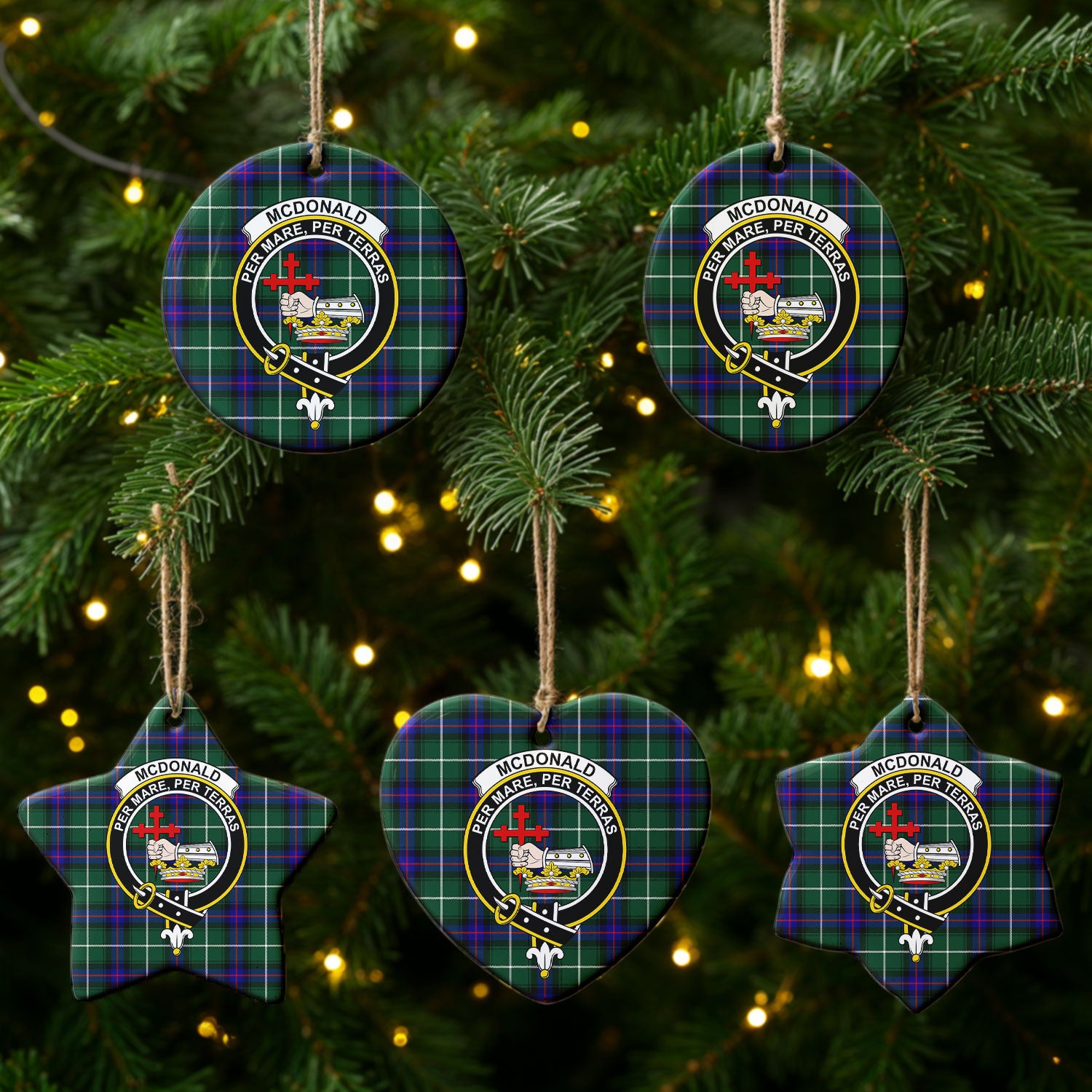 McDonald of the Isles Hunting Modern Tartan Crest Christmas Ceramic Ornament