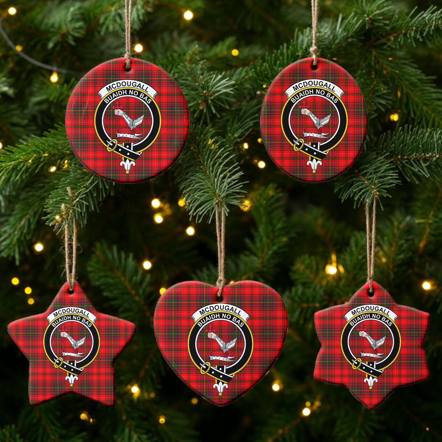 McDougall Modern Tartan Crest Christmas Ceramic Ornament