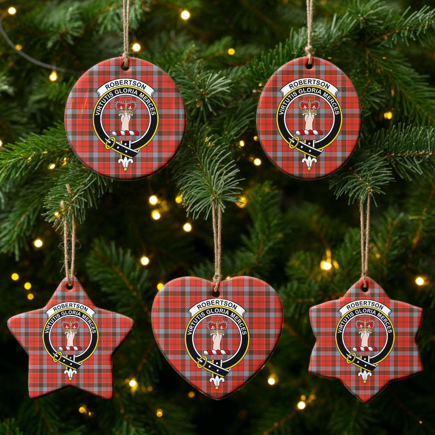 Robertson Weathered Tartan Crest Christmas Ceramic Ornament