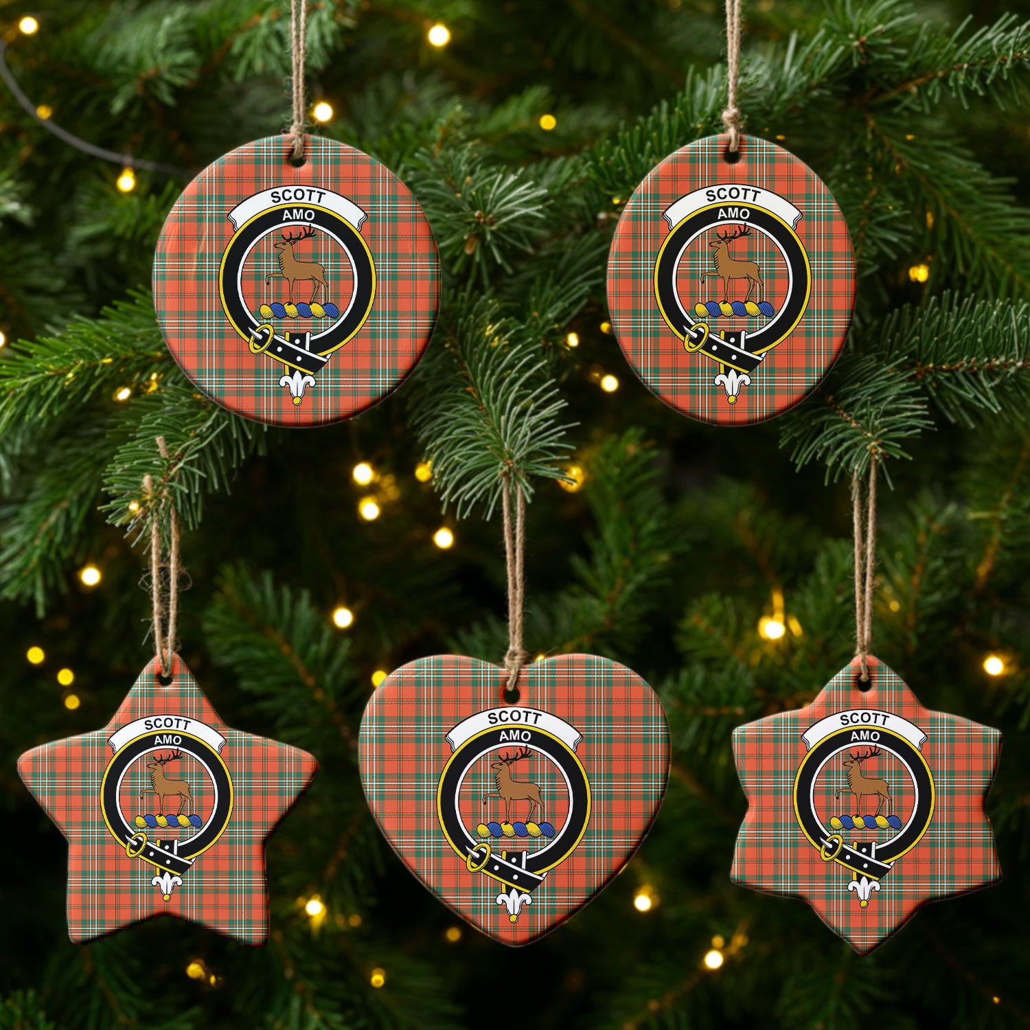 Scott Ancient Tartan Crest Christmas Ceramic Ornament