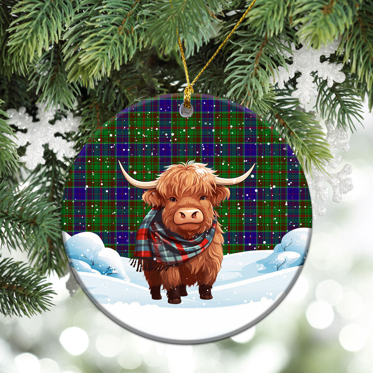 Adam Tartan Christmas Ceramic Ornament - Highland Cows Snow Style